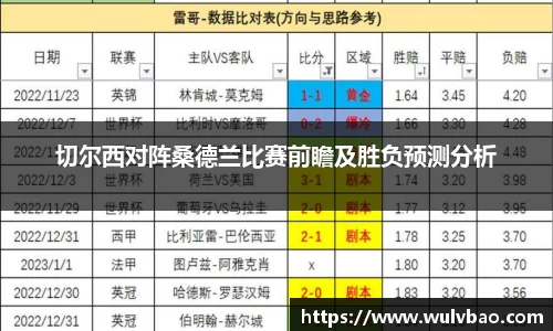 切尔西对阵桑德兰比赛前瞻及胜负预测分析